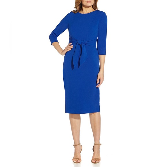 Adrianna Papell Blue Sheath Dress with Cuffed 3/4 Sleeves - Picture 1 of 6